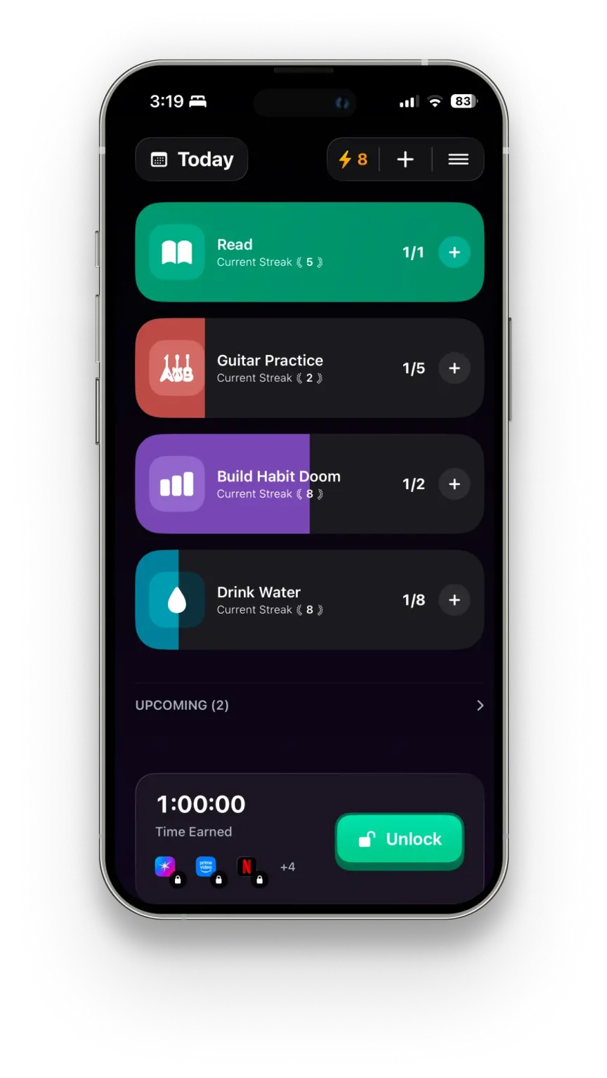 Complete habits to earn screen time