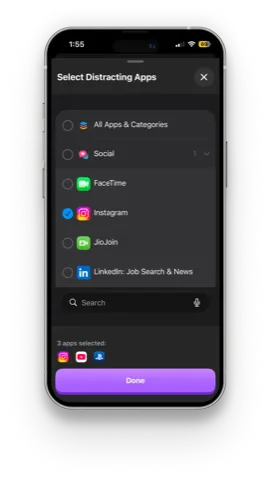 Select distracting apps to lock